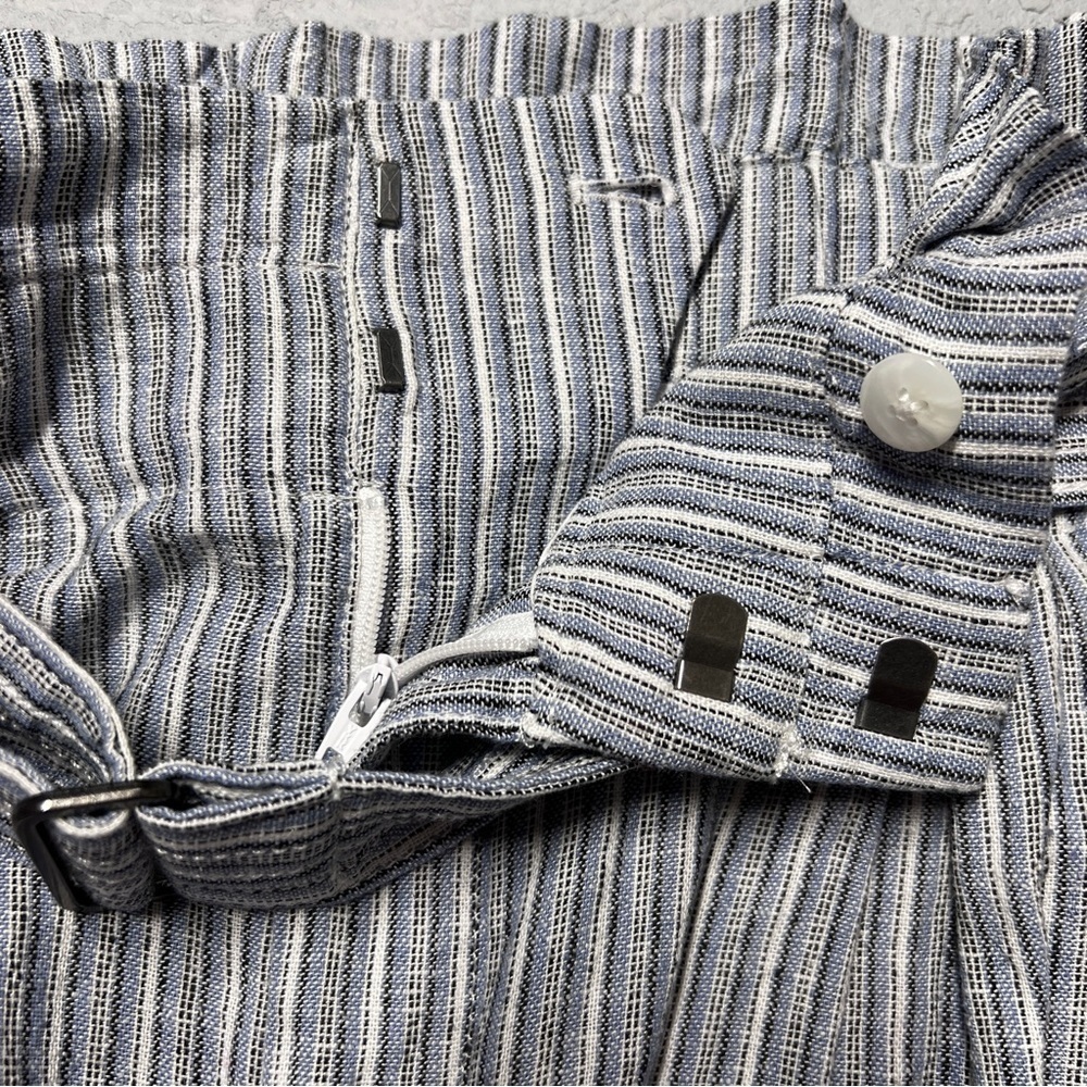 Linen Paper Bag Pant Blue Stripe Pockets Banana Republic Belted Women’s 10 - Picture 8 of 11